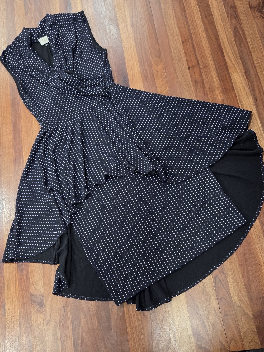 Retro Polka Dot Wrap Dress High Low Hem Sleeveless Fit & Flare Midi Made In USA - Picture 4 of 10